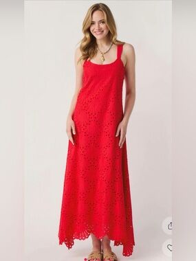 Lalavon Red Eyelet Embroidery Maxi Dress ❤️